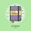 Notebook, flat design thin line banner.