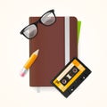 Notebook and Glasses Hipster Style Concept. Vector
