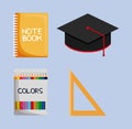 Notebook graduation cap colors ruler icon