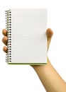 Notebook in hand