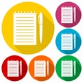 Notebook icon, Document With Pencil Icons set with long shadow Royalty Free Stock Photo