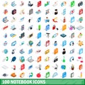 100 notebook icons set, isometric 3d style Royalty Free Stock Photo