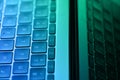 Notebook keyboard view colored with green and blue