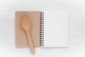 Notebook and kitchen utensils for food recipes Royalty Free Stock Photo