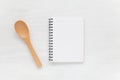 Notebook and kitchen utensils for food recipes Royalty Free Stock Photo
