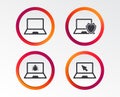 Notebook laptop pc icons. Virus or software bug. Royalty Free Stock Photo