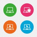 Notebook laptop pc icons. Virus or software bug. Royalty Free Stock Photo