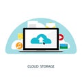 Notebook laptop upload cloud storage backup anywhere vector