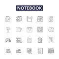 Notebook line vector icons and signs. Journal, Notepad, Spiral, Diary, Agenda, Binder, Record, Register outline vector