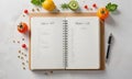 notebook with list vegetables and fruits Royalty Free Stock Photo