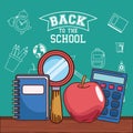 Notebook lupe apple and calculator of back to school vector design
