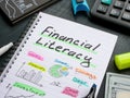 A Notebook with marks about financial literacy. Royalty Free Stock Photo