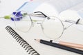 Notebook memo ,dictionary book and spectacle of student for study Royalty Free Stock Photo