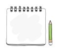 Notebook mini and green pencil hand drawn cute vector art Royalty Free Stock Photo