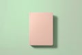 Notebook mock-up isolated on mint green color background. Flat-lay notepad closeup. Pink journal diary softcover. Blank template