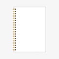 Notebook mockup with gold spiral. Wire bound blank paper note book template. Vertical A4 sheets with gold spiral binding Royalty Free Stock Photo