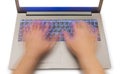 Notebook and motion blur hands Royalty Free Stock Photo