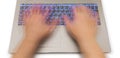Notebook and motion blur hands Royalty Free Stock Photo