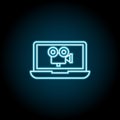 Notebook movie blue neon icon. Simple thin line, outline vector of cinema icons for ui and ux, website or mobile application Royalty Free Stock Photo