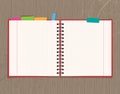 Notebook open page design on wooden background