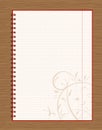 Notebook open page design on wooden background