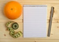 Notebook with orange fruit Royalty Free Stock Photo