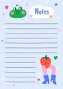 Notebook page design in funny doodle style. Notepad paper sheet, vertical background with whimsical comic humor elements