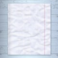 Notebook page design template, lined paper wooden background. Vector mockup Royalty Free Stock Photo