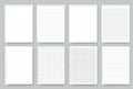 Notebook page set, notepad lined and dots paper. Lined notepaper texture. Vector