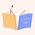 Notebook and paintbrush. hand written lettering I love art. vector illustration