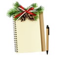 Notebook and pen with Christmas decorations