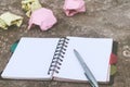 Notebook pen and crumpled paper on rustic floor. Mistake Learning, wrong, blooper, error, regret sayings background. Feelings,