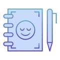 Notebook and pen flat icon. Notepad with smiley blue icons in trendy flat style. Study gradient style design, designed