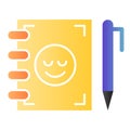 Notebook and pen flat icon. Notepad with smiley color icons in trendy flat style. Study gradient style design, designed