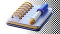 Notebook and pen icon representing writing tool and stationery supply png transparent image Generative AI