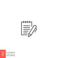 Notebook with pen icon, write text paper. Notepad Symbol. Office and school