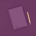 Notebook and pen on purple background. Business concept. Top view, flat lay, copy space Royalty Free Stock Photo