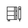 Notebook and pen Vector Icon, Outline style, isolated on white Background. Royalty Free Stock Photo