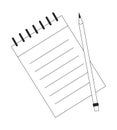 Notebook with pencil flat monochrome isolated vector object