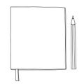 Notebook and pencil hand drawn line art vector cute illustration