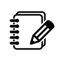 Notebook and pencil icon. Icon of notes. Notepad vector sign.