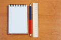 Notebook, pencil and ruler. Royalty Free Stock Photo