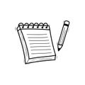Notebook with pencil vector illustration in doodle drawing style Royalty Free Stock Photo