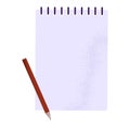 Notebook pencil white background. Blank notepad red pencil, office stationery. Planning writing