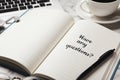 Notebook with phrase HAVE ANY QUESTIONS on marble table, closeup Royalty Free Stock Photo