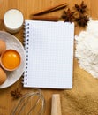 Notebook for recipes with baking ingredients Royalty Free Stock Photo