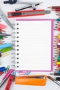 Notebook and school or office tools on white background Royalty Free Stock Photo