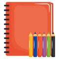 Notebook school supply with colors pencils Royalty Free Stock Photo
