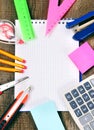 Notebook and school tools around. Royalty Free Stock Photo