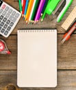 Notebook and school tools around. Royalty Free Stock Photo